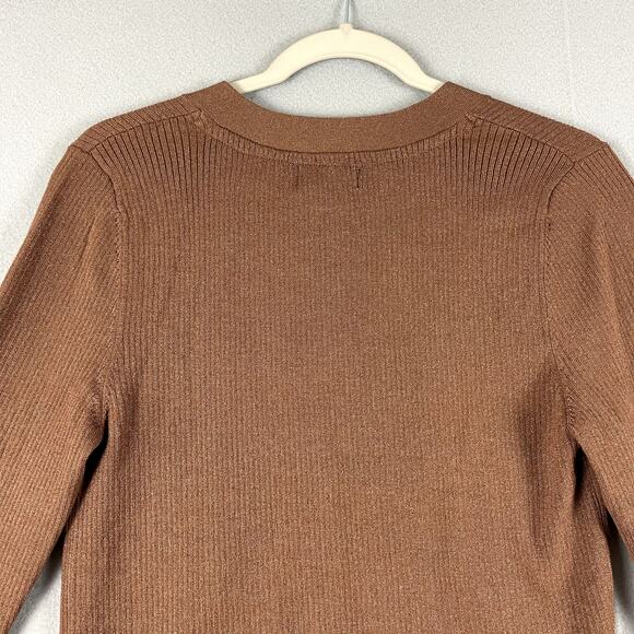 Anthropologie Maeve Thea Sweater Womens Large Brown Metallic Ribbed V Neck - Picture 13 of 16
